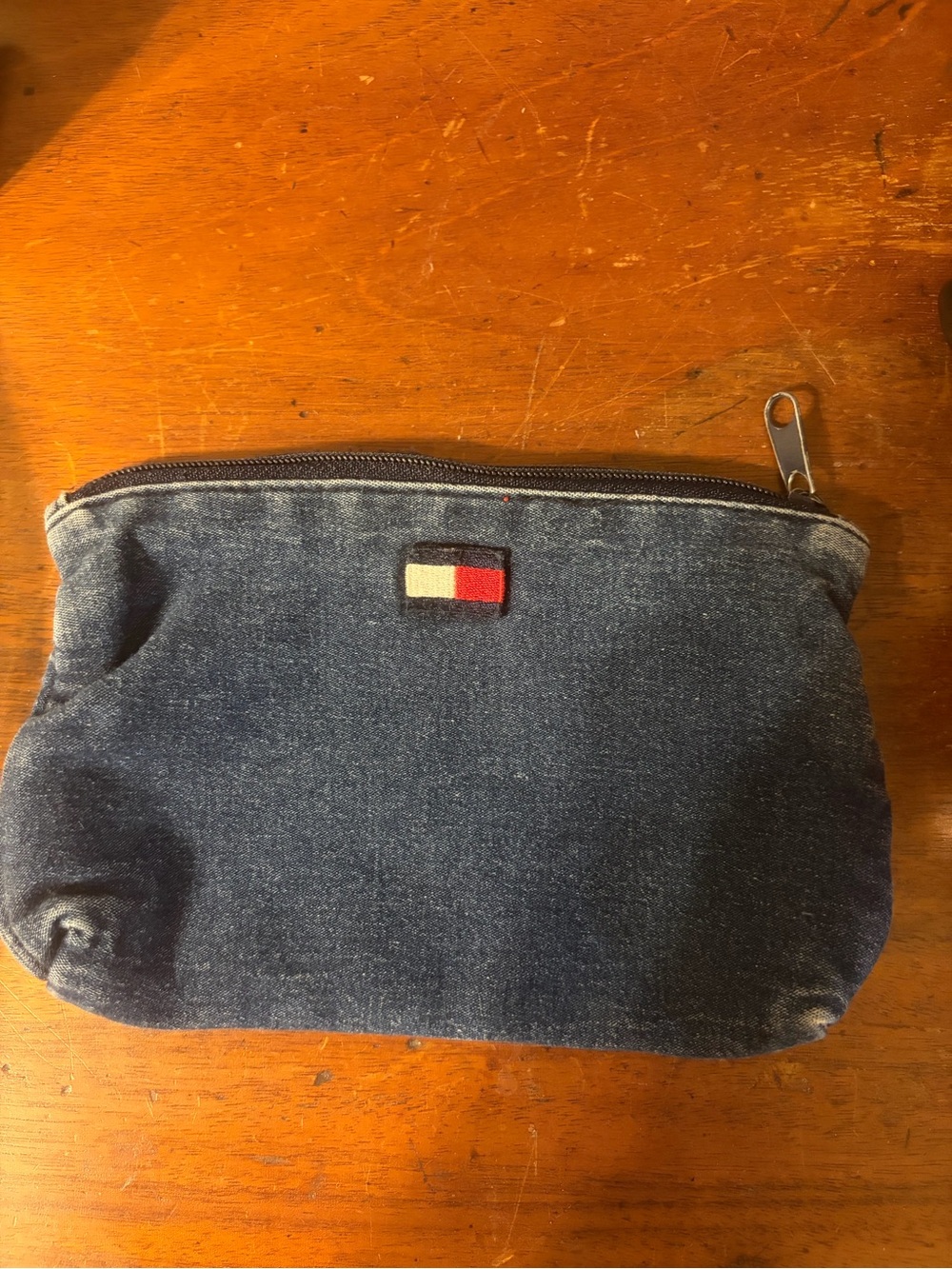 Vintage Tommy Hilfiger Denim Cosmetic bag red gingham lining makeup pouch Y2K